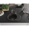 Mexen Kevin granite kitchen sink 1-bowl with drainer and Aster kitchen faucet, black/golden metallic - 6517-75-73450-57-B