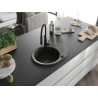 Mexen Kevin Granite Kitchen Sink 1-Bowl with Drainer and Aster Kitchen Faucet, Black/Gold Metallic - 6517-75-73450-70-B