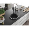 Mexen Kevin 1-bowl granite sink with drainer and Aster kitchen faucet, speckled black - 6517-76-73450-07