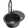 Mexen Kevin 1-compartment granite sink with a drip tray and kitchen mixer tap Aster, spotted black - 6517-76-73450-07