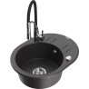Mexen Kevin granite sink 1-bowl with drainer and Aster kitchen tap, black speckled - 6517-76-73450-07