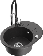Mexen Kevin granite sink 1-bowl with drainer and Aster kitchen tap, black speckled - 6517-76-73450-07
