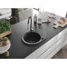 Mexen Kevin granite kitchen sink 1-bowl with drainer and kitchen faucet Aster, black speckled - 6517-76-73450-07-B
