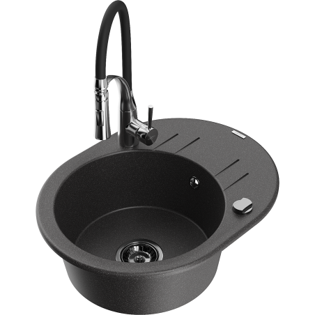 Mexen Kevin 1-bowl Granite Sink with Drainer and Aster Kitchen Faucet, Speckled Black - 6517-76-73450-07-B