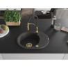 Mexen Kevin granite kitchen sink 1-bowl with drainer and Aster kitchen faucet, black speckled - 6517-76-73450-57-G