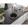 Mexen Kevin granite sink 1-bowl with drainer and kitchen faucet Aster, black speckled - 6517-76-73450-57-G