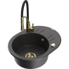 Mexen Kevin granite sink 1-bowl with drainer and Aster kitchen tap, black speckled - 6517-76-73450-57-G