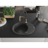 Mexen Kevin 1-bowl granite sink with drainer and Aster kitchen faucet, speckled black - 6517-76-73450-57-B
