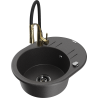 Mexen Kevin 1-bowl granite sink with drainer and Aster kitchen faucet, speckled black - 6517-76-73450-57-B
