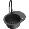 Mexen Kevin 1-compartment granite sink with a drip tray and kitchen mixer tap Aster, spotted black - 6517-76-73450-57-B