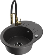 Mexen Kevin 1-bowl granite sink with drainer and Aster kitchen tap, speckled black - 6517-76-73450-57-B