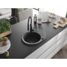 Mexen Kevin 1-bowl granite sink with drainer and Aster kitchen faucet, black speckled - 6517-76-73450-70-B