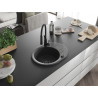 Mexen Kevin granite kitchen sink single-bowl with drainer and Aster kitchen faucet, black speckled - 6517-76-73450-70-B