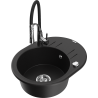 Mexen Kevin 1-compartment granite sink with a drip tray and kitchen mixer tap Aster, Black - 6517-77-73450-07