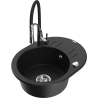 Mexen Kevin granite sink 1-bowl with drainer and Aster kitchen tap, black - 6517-77-73450-07
