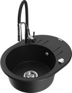 Mexen Kevin granite sink 1-bowl with drainer and Aster kitchen tap, black - 6517-77-73450-07