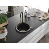 Mexen Kevin 1-bowl granite sink with drainer and Aster kitchen tap, black - 6517-77-73450-57-G