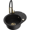 Mexen Kevin 1-bowl granite sink with drainer and Aster kitchen faucet, black - 6517-77-73450-57-G