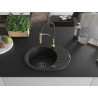 Mexen Kevin 1-bowl granite sink with drainer and Aster kitchen faucet, black - 6517-77-73450-57-B