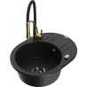 Mexen Kevin 1-compartment granite sink with a drip tray and kitchen mixer tap Aster, Black - 6517-77-73450-57-B