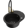 Mexen Kevin granite sink 1-bowl with drainer and Aster kitchen faucet, black - 6517-77-73450-57-B