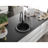 Mexen Kevin granite kitchen sink 1-bowl with drainer and Aster kitchen tap, black - 6517-77-73450-70-B