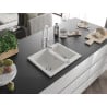Mexen Carlos granite sink 1.5 bowls with Aster kitchen faucet, white - 6518-20-73450-02