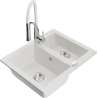 Mexen Carlos 1.5-Bowl Granite Sink with Aster Kitchen Faucet, White - 6518-20-73450-02