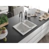 Mexen Carlos granite sink 1.5-bowl with Aster kitchen faucet, white - 6518-20-73450-07