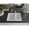 Mexen Carlos granite sink 1.5-bowl with Aster kitchen faucet, white - 6518-20-73450-07