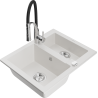 Mexen Carlos 1.5-bowl granite sink with Aster kitchen tap, white - 6518-20-73450-07