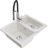 Mexen Carlos granite sink 1.5-bowl with Aster kitchen faucet, white - 6518-20-73450-07