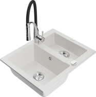 Mexen Carlos 1.5-bowl granite sink with Aster kitchen tap, white - 6518-20-73450-07