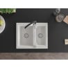 Mexen Carlos granite sink 1.5-bowl with Aster kitchen faucet, white - 6518-20-73450-07