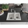 Mexen Carlos granite kitchen sink 1.5-bowl with kitchen faucet Aster, white - 6518-20-73450-07-B