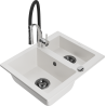 Mexen Carlos granite kitchen sink 1.5-bowl with kitchen faucet Aster, white - 6518-20-73450-07-B