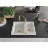 Mexen Carlos 1.5-bowl granite sink with Aster kitchen faucet, white - 6518-20-73450-57-G