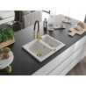 Mexen Carlos 1.5-bowl granite sink with Aster kitchen faucet, white - 6518-20-73450-57-G