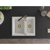 Mexen Carlos 1.5-bowl granite sink with Aster kitchen faucet, white - 6518-20-73450-57-G