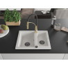 Mexen Carlos granite kitchen sink 1.5-bowl with Aster faucet, white - 6518-20-73450-57-B