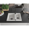 Mexen Carlos granite sink 1.5-bowl with Aster kitchen faucet, white - 6518-20-73450-70-B