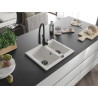 Mexen Carlos granite sink 1.5-bowl with Aster kitchen faucet, white - 6518-20-73450-70-B