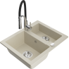 Mexen Carlos granite sink 1.5-bowl with Aster kitchen tap, beige - 6518-69-73450-07