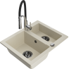 Mexen Carlos 1.5-bowl granite sink with Aster kitchen faucet, beige - 6518-69-73450-07-B
