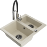 Mexen Carlos 1.5-bowl granite sink with Aster kitchen tap, beige - 6518-69-73450-07-B