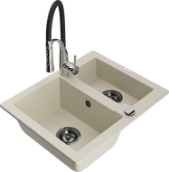 Mexen Carlos 1.5-bowl granite sink with Aster kitchen tap, beige - 6518-69-73450-07-B