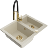 Mexen Carlos 1.5-bowl Granite Kitchen Sink with Aster Faucet, Beige - 6518-69-73450-57-G