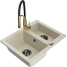 Mexen Carlos 1.5-bowl granite kitchen sink with Aster faucet, beige - 6518-69-73450-57-B