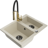 Mexen Carlos 1.5-bowl granite sink with Aster kitchen tap, beige - 6518-69-73450-57-B