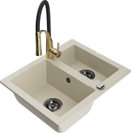 Mexen Carlos 1.5-bowl granite sink with Aster kitchen tap, beige - 6518-69-73450-57-B